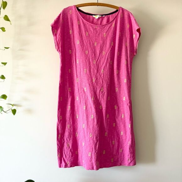 Boden Paulina Dress Shift Mini Pink Foil Pineapple US Size‎ 8R - Picture 2 of 5